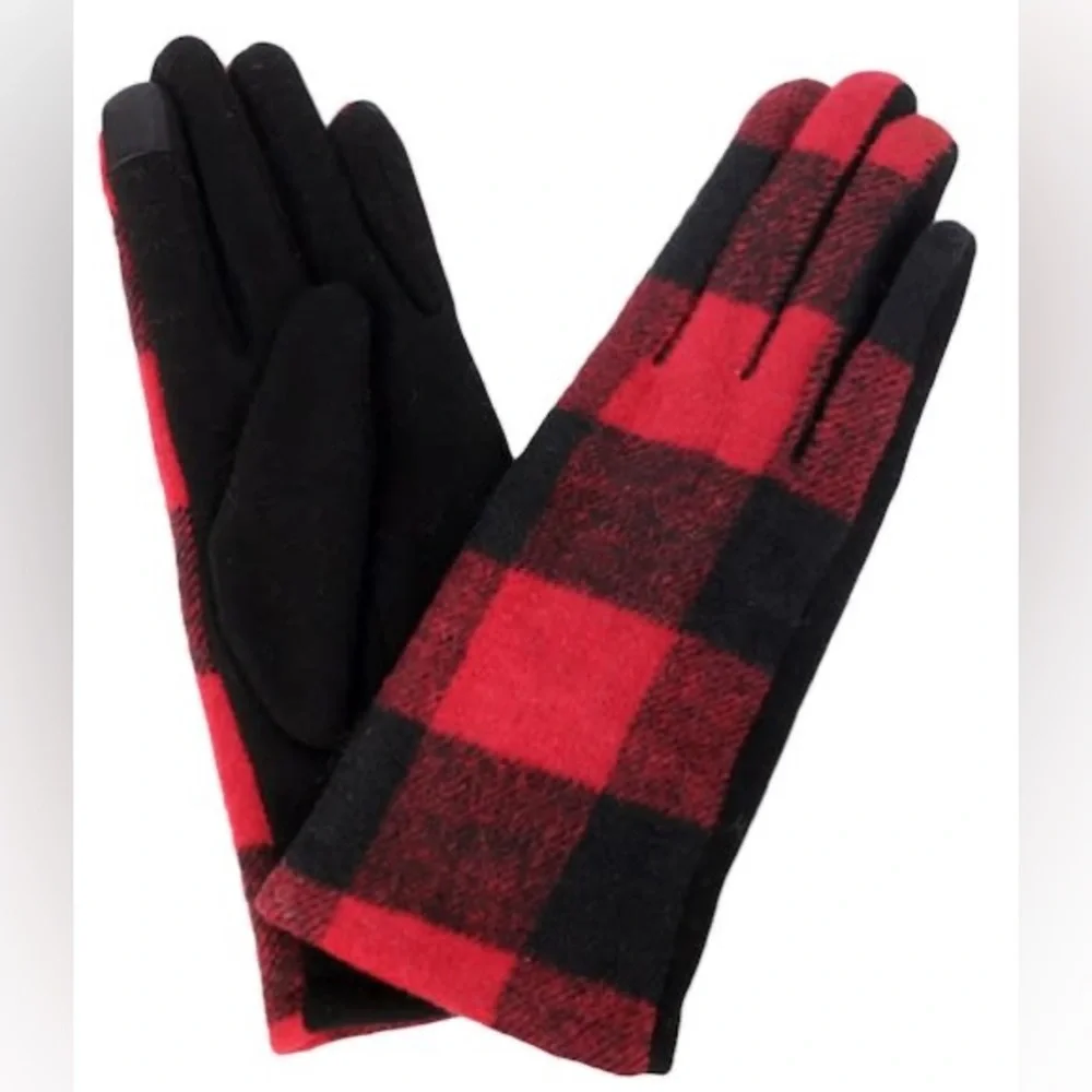 DAVID AND YOUNG Tech Touch Northcrest Gloves RED AND BLACK BUFFALO PLAID OS NWT